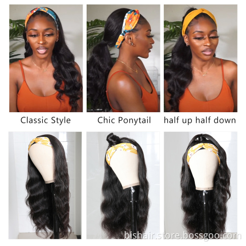 Wholesale from China body wave hair wigs vendor 100% unprocessed virgin Brazilian Body Wave human hair with handbands wigs